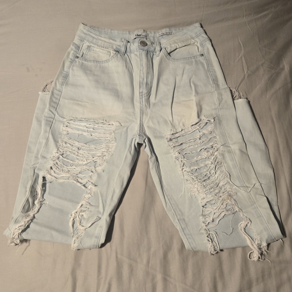 YMI Light Blue Ripped Distressed High Rise Denim Jeans